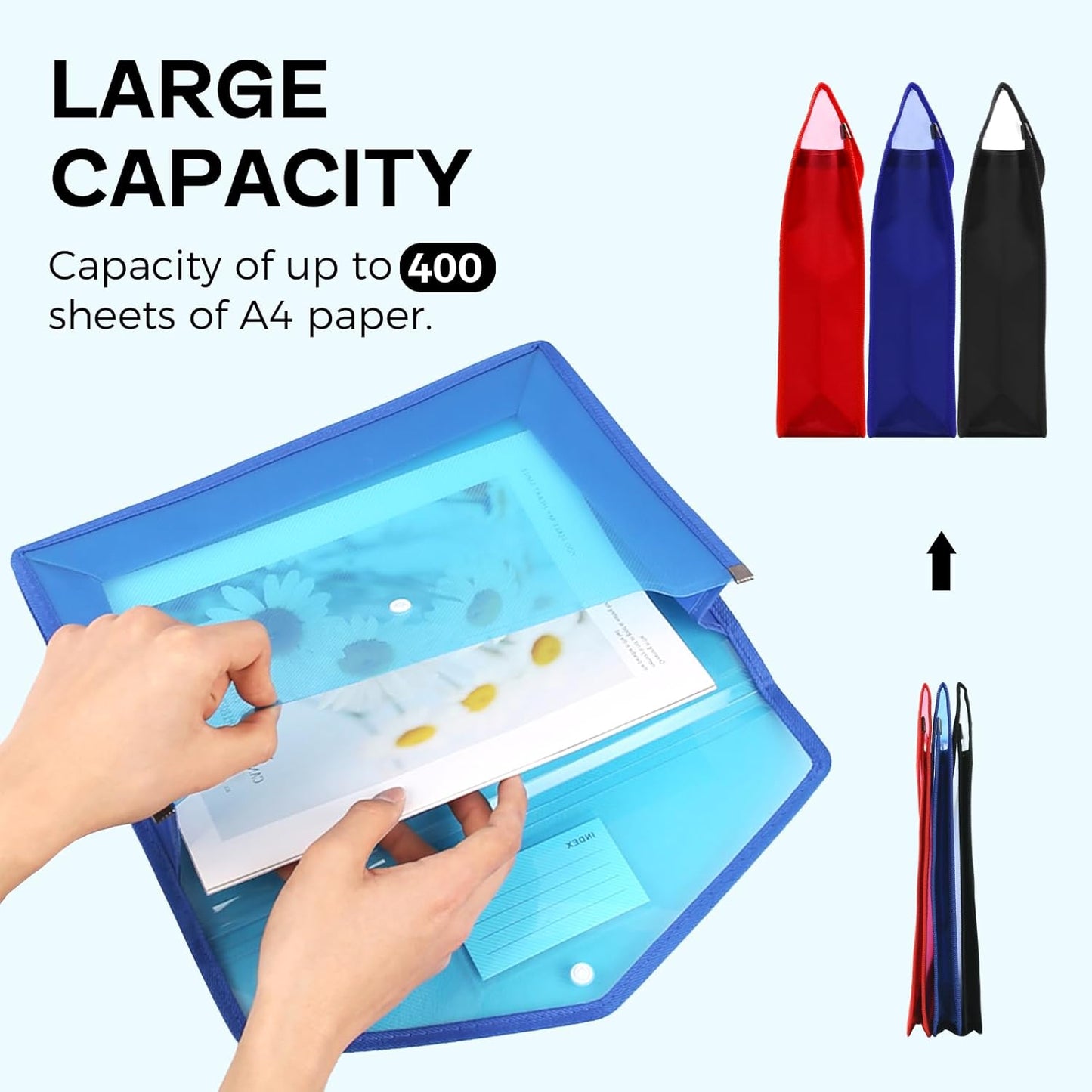 Plastic Expanding File Folder, Folders for Documents, Transparent Envelopes with Elastic Closure, File Folder Organizer Holder, Large Capacity, Fit Letter/A4 Size (2Pcs)