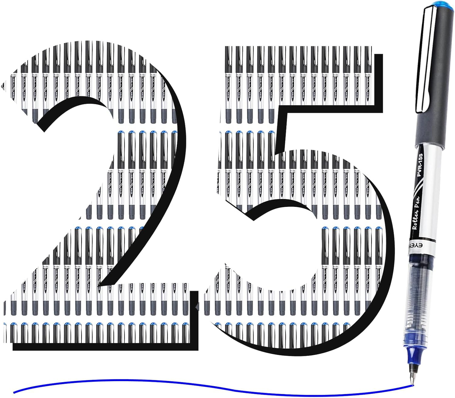 EYEYE 0.7mm Black Roller Ball Pens 25 Pack, Medium Point Rollerball Pen Quick Dry, Liquid Ink Pens Fine Point Smooth Writing Pens for Journaling, Note Taking, Office and School Supplies
