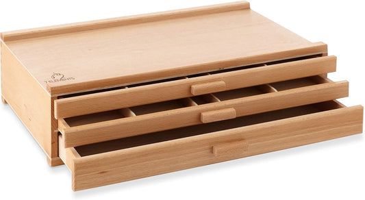 7 Elements 4 Drawer Wooden Artist Storage Supply Box for Pastels, Pencils, Pens, Markers, Brushes and Tools