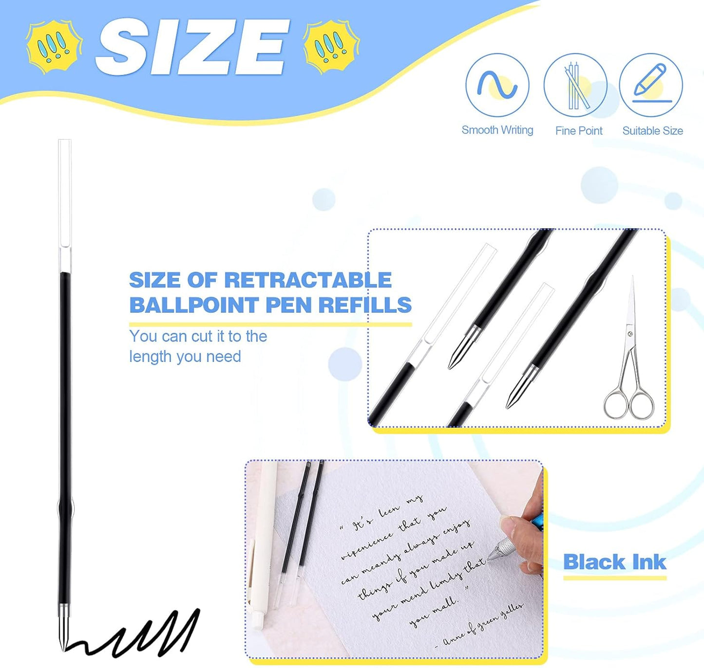 Zonon 30 Pieces Pen Refills Ink Ballpoint Pen Refill 3.9 Inch Replacement Ink Refill Bulk for Retractable Pens Office School Supplies, Medium Point(Blue)