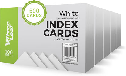 THREE LEAF 3 X 5, INDEX CARDS RULED, 100 CT. WHITE, Ruled Flash Cards, Study Card, Memo Pad, For To-Do List, Art And Craft Projects