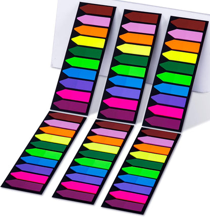 Golcellia Fluorescent Translucent Sticky Note Flags, 1200 Pcs Total, Pack of 10 Color Tabs, Arrow Index Tabs, Page Flag Markers