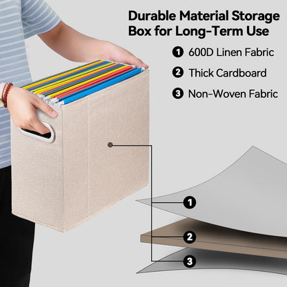 4 Packs Letter Size File Organizer, File Folders Organizer, Fabric Storage Box, Collapsible Paper Organizer with Metal Handle, Smooth PVC Rails, Only Box (Beige)
