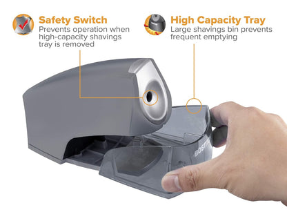Bostitch Office Electric Pencil Sharpener for Classroom & Desk Use, Heavy-Duty Stall-Free Motor, High-Capacity Shavings Tray, Black
