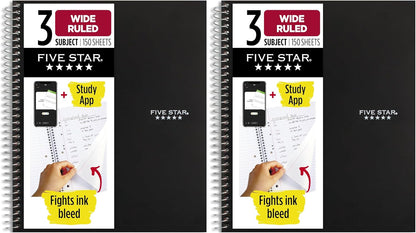 Five Star Spiral Notebook + Study App, 3 Subject, Wide Ruled Paper, 8" x 10-1/2", 150 Sheets, Fights Ink Bleed, Water Resistant Cover, Harvest Yellow (73463)