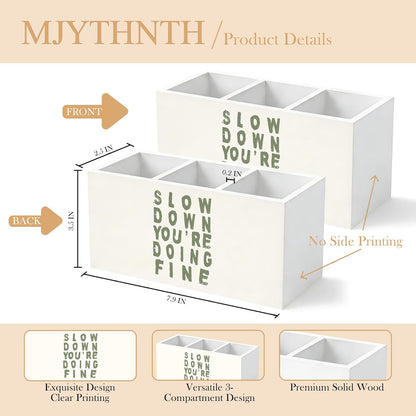 Don't Overthink It Inspirational Pencil Pen Holder for Desk, Pink Positive Affirmations Wooden Box Sign Pen Holder Organizer for Home Office School Desk Accessories