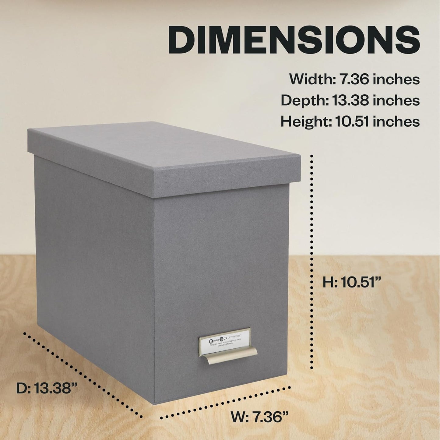Bigso John Fiberboard Label Frame Desktop File Storage Box - Document Organizer for Important Paperwork - Durable Hanging File Box with a Lid & Metal Label Window - 7.36 x 13.38 x 10.51 in - White