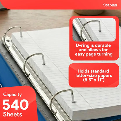 Staples Better Binder 2-Inch D-Ring View Binder, Reinforced Spine, Holds Up to 540 Sheets, Teal, for Office & School