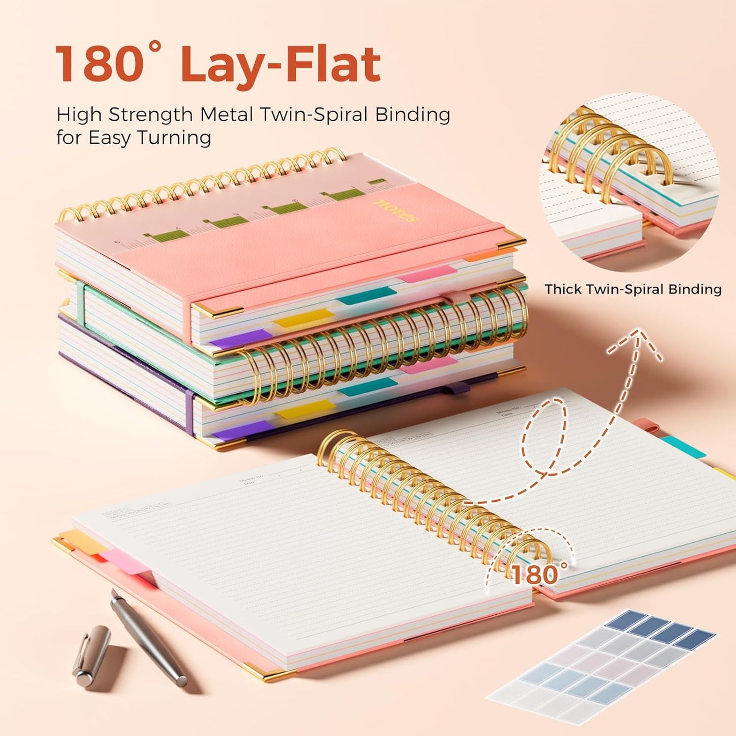 Line Hardcover Spiral Notebook with Removable Dividers Tabs & Ruler, 5 Subject Notebook College Ruled, 300 Page, Large 8"x10" B5 Notebooks for Work School, Lined Journal for Women & Men, Purple