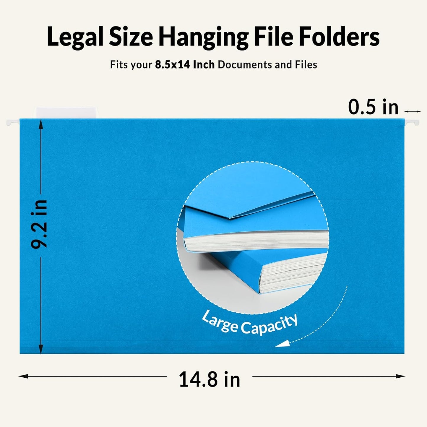 SUNEE Hanging File Folders Legal Size, Black File Folders 25 Pack 1/5-Cut Tabs, Stay Organized for Your Home and Office Bulk File and Documents