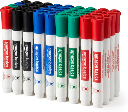 Amazon Basics Low-Odor Dry Erase Whiteboard Markers, Fine Tip, Quick-Dry, Black, 36-Pack
