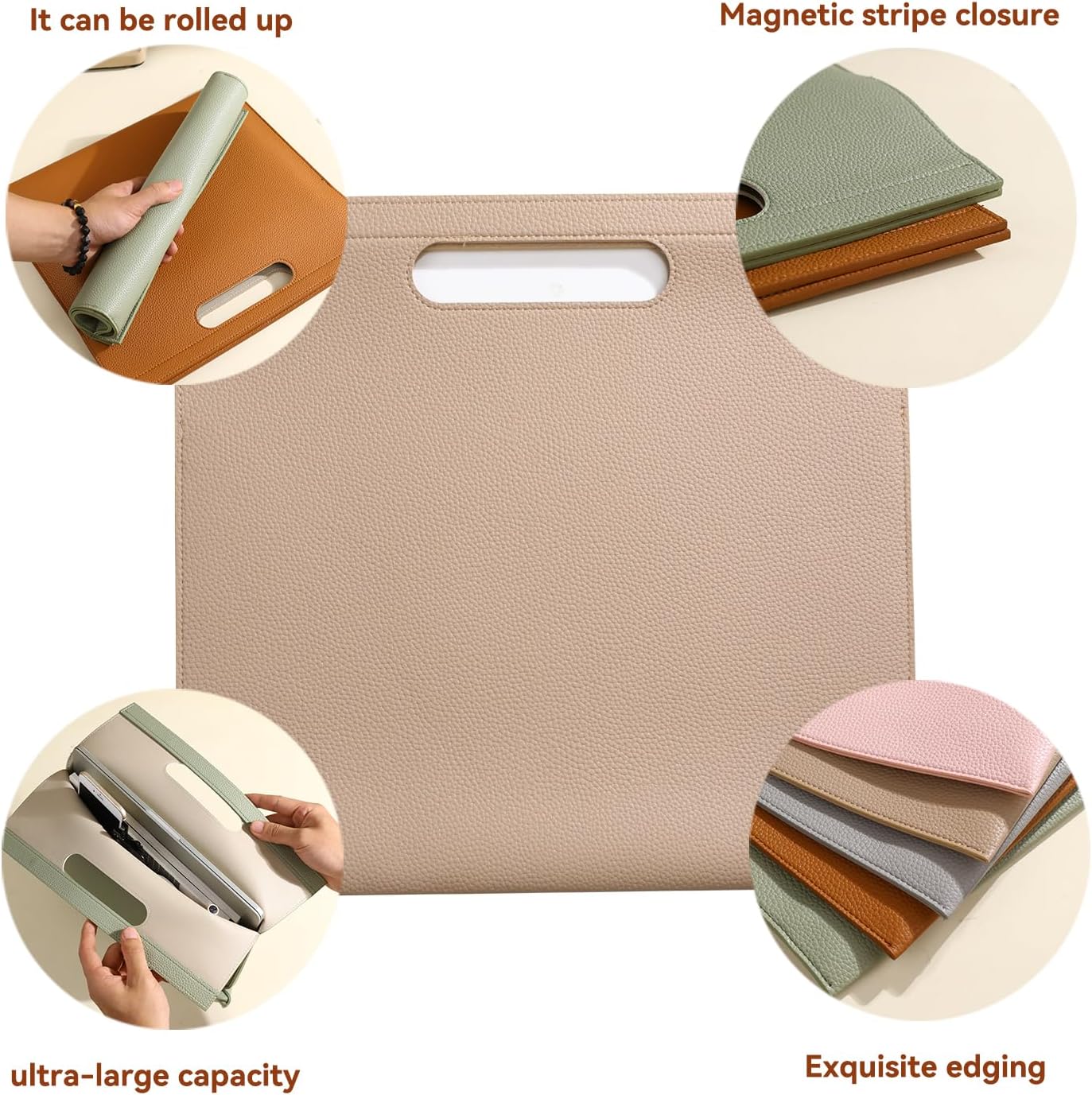 Premium PU Leather Waterproof File Folder & File Jackets & File Pockets Easy to Clean Document Organizer, Multi-Color Options, 13.34x12.56in, Ideal for Students & Professionals(Brown)