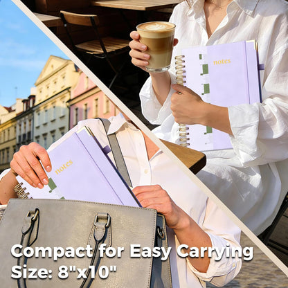 Line Hardcover Spiral Notebook with Removable Dividers Tabs & Ruler, 5 Subject Notebook College Ruled, 300 Page, Large 8"x10" B5 Notebooks for Work School, Lined Journal for Women & Men, Purple