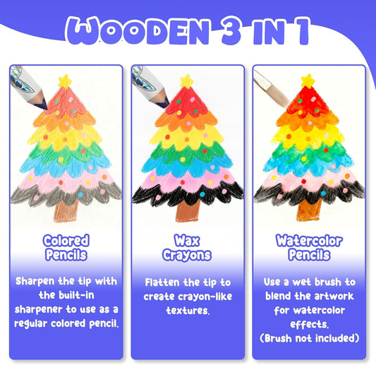 nsxsu Wooden 3 in 1 Jumbo Colored Pencils for Toddlers & Kids, Chunky Washable Crayons, Fat Triangular Coloring Pencil with Sharpener, Easter Basket Stuffers, Easy-Grip Birthday Party Favor