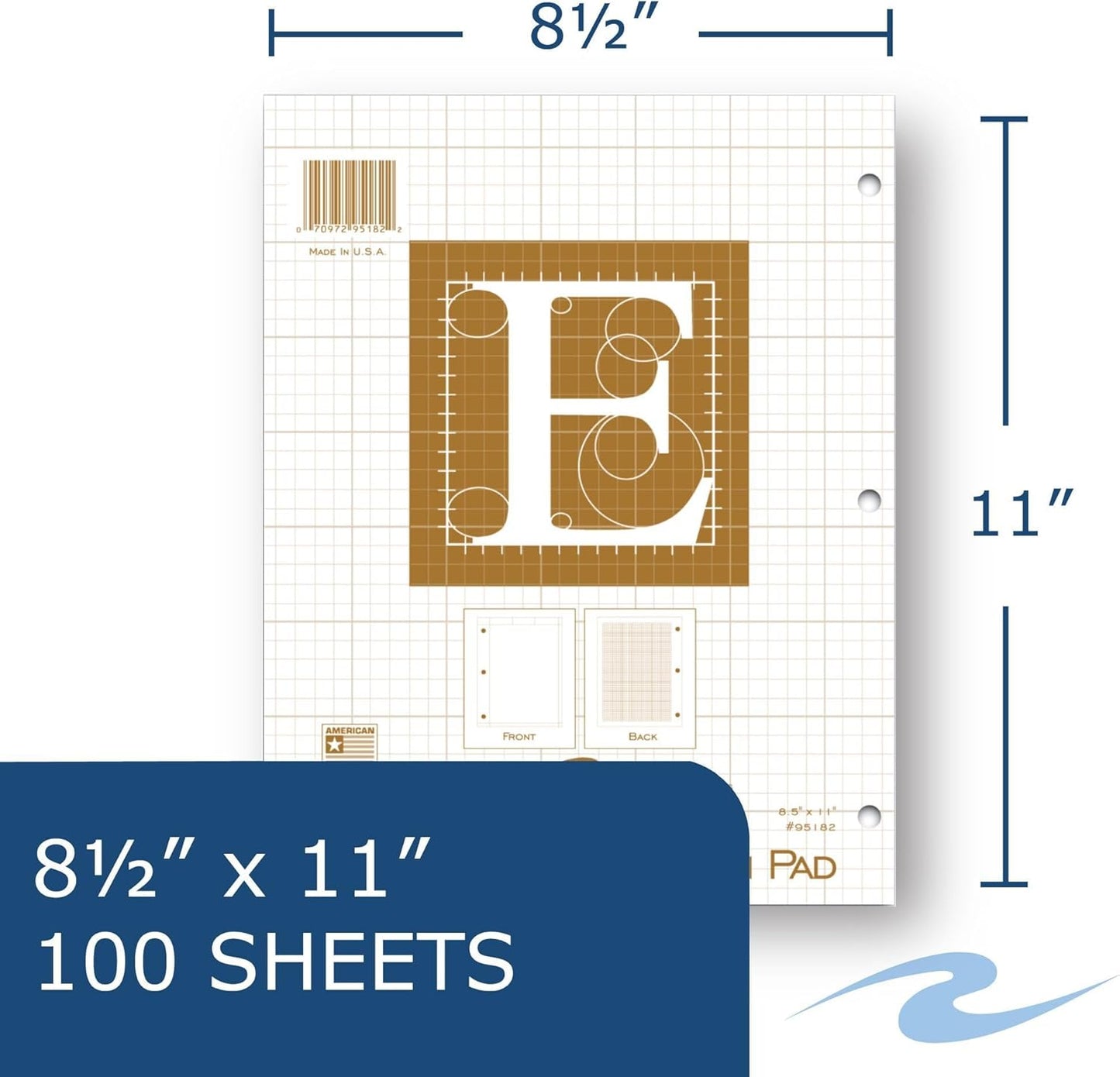 ROARING SPRING Graph Ruled Engineering Pad, Engineering Graph Paper Pad, 5x5 Enclosed Grid, 8.5" x 11", 100 Sheets, 3 Hole Punched, Buff Tinted Sheets, Made in USA