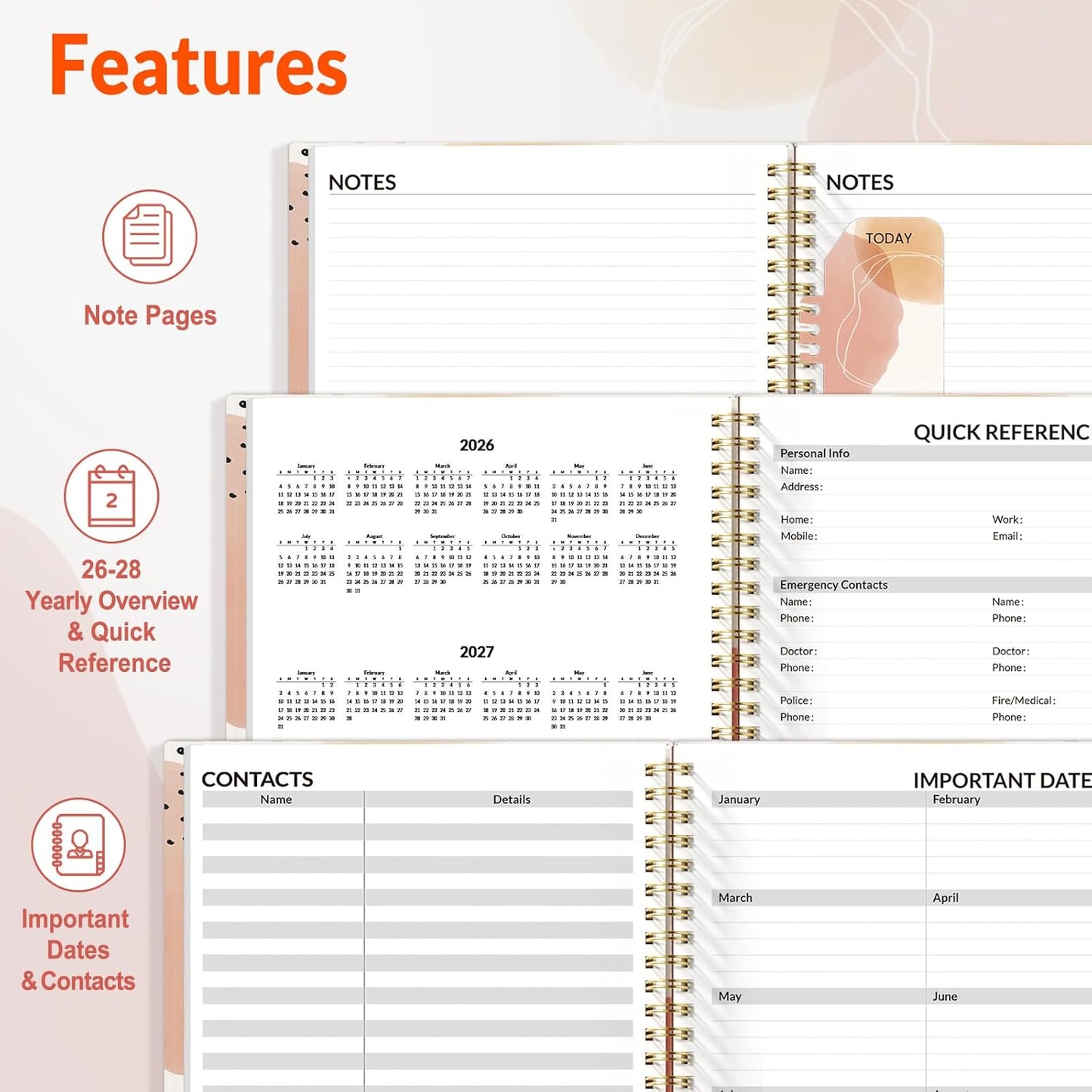 SUNEE 2026-2027 Appointment Book, Quarter-Hourly, Weekly & Monthly - from July 2026 to June 2027, 8.5"x11" Academic Planner, Flexible Cover, Note Pages, Bookmark, Spiral Binding, Black