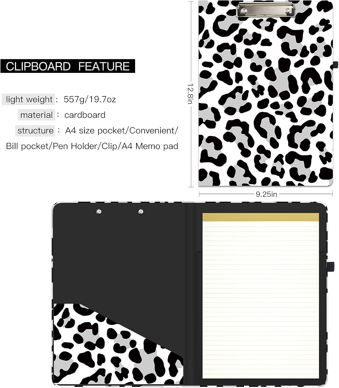 Hongri Clipboard Folio with Refillable Lined Notepad and Interior Storage Pocket for Students, Classroom, Office, Women, Man, Cute Custom Pattern, Size 12.8 x 9.2 in, Classic Flower