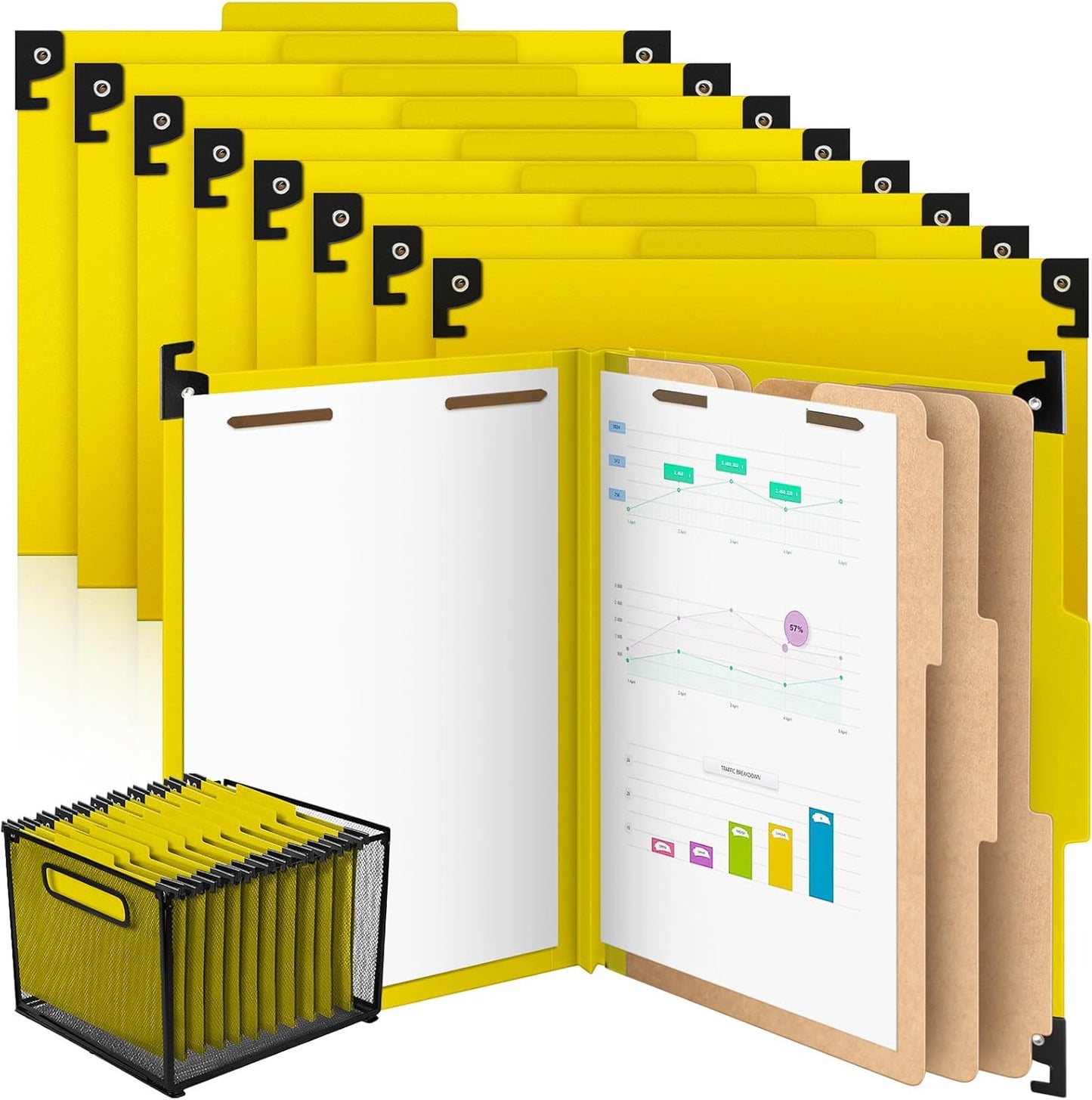 Henoyso 10 Pcs Hanging Classification Folders Bulk with 2 Prongs, 1 Divider Letter Size, 2 Inch Expansions Pressboard File Folder, 1/3-cut Tab File Organizer (1 Divider,Green)