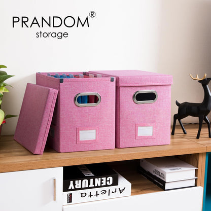 PRANDOM File Organizer Box - Collapsible Decorative Linen Filing Storage with Lids for Letter Size - Grey (14x9.3x10.8 inch)