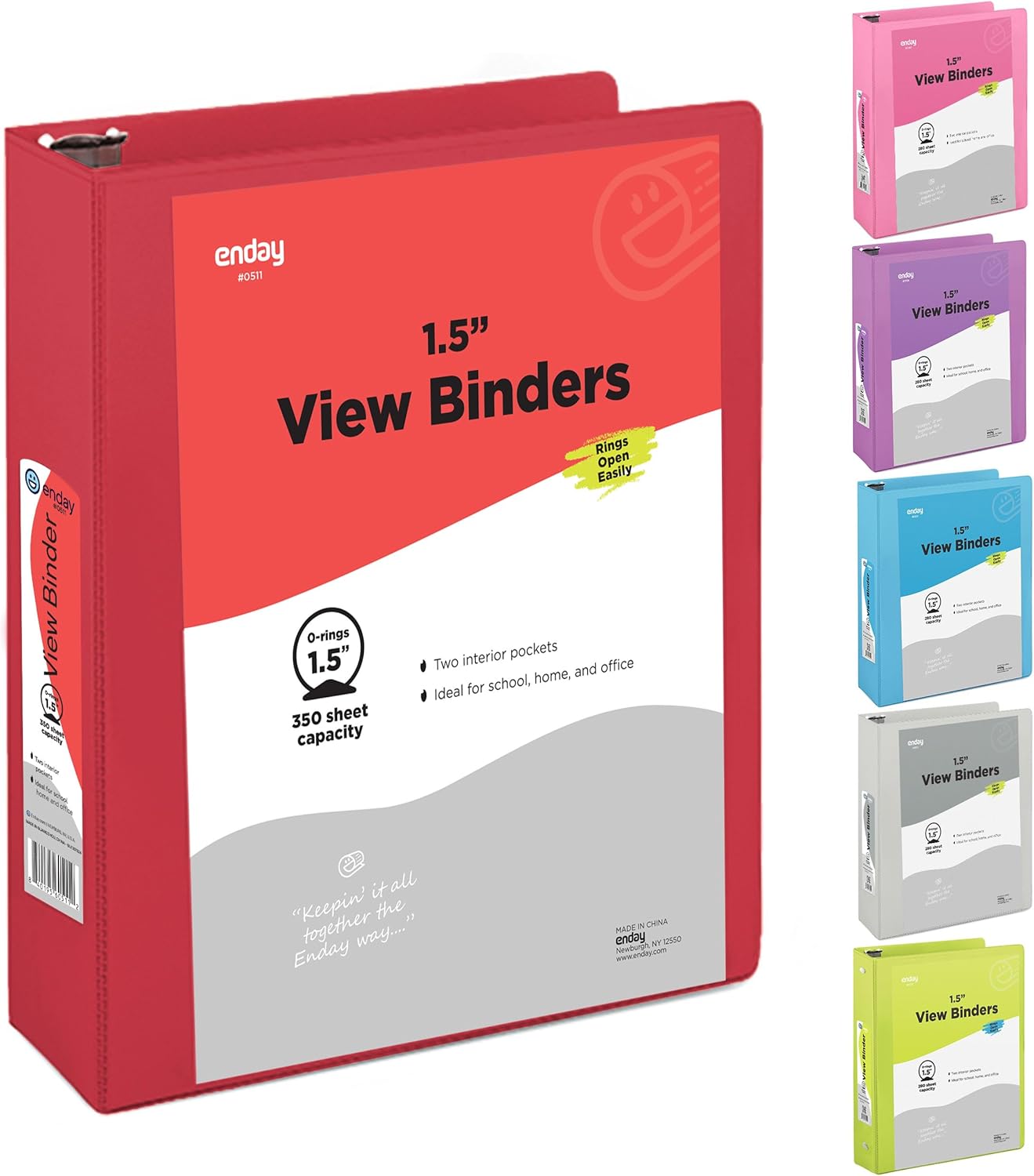 3 Inch Binder 3 Ring Binders Green, Slant D-Ring 3” Clear View Cover with 2 Inside Pockets, Heavy Duty Colored School Supplies Office and Home Binders – By Enday