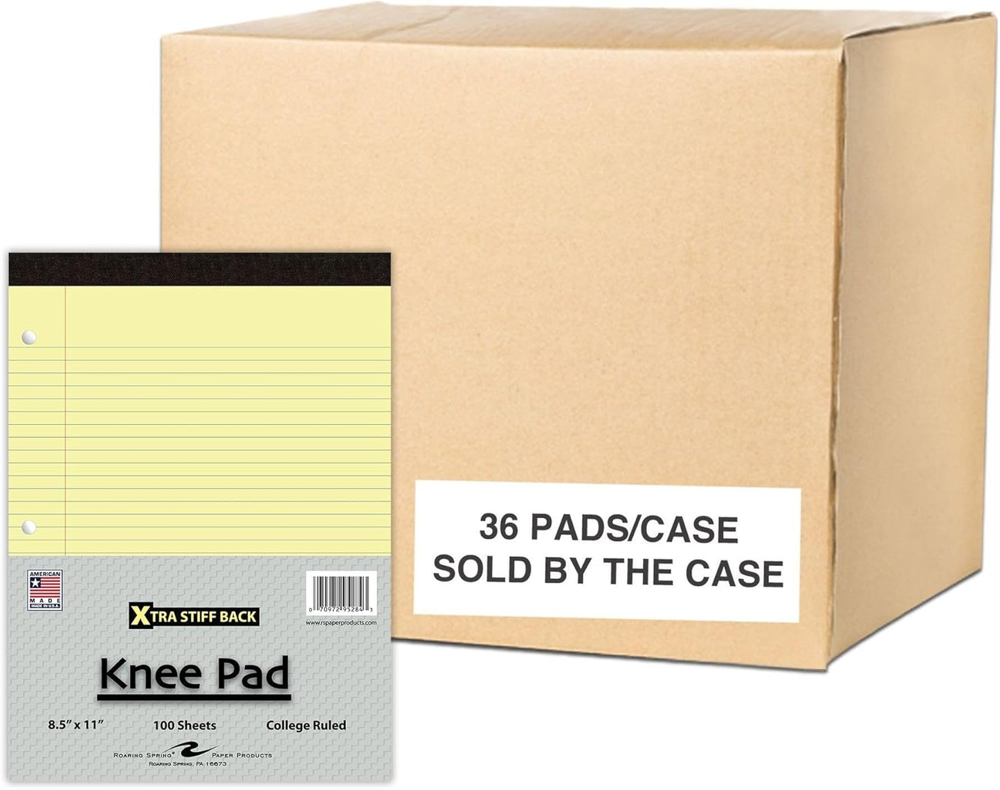 Roaring Spring Knee Pad College Ruled Extra Stiff Back Legal Writing Pad, 3 Hole Punched, 8.5 x "11.75" 100 Sheets, White