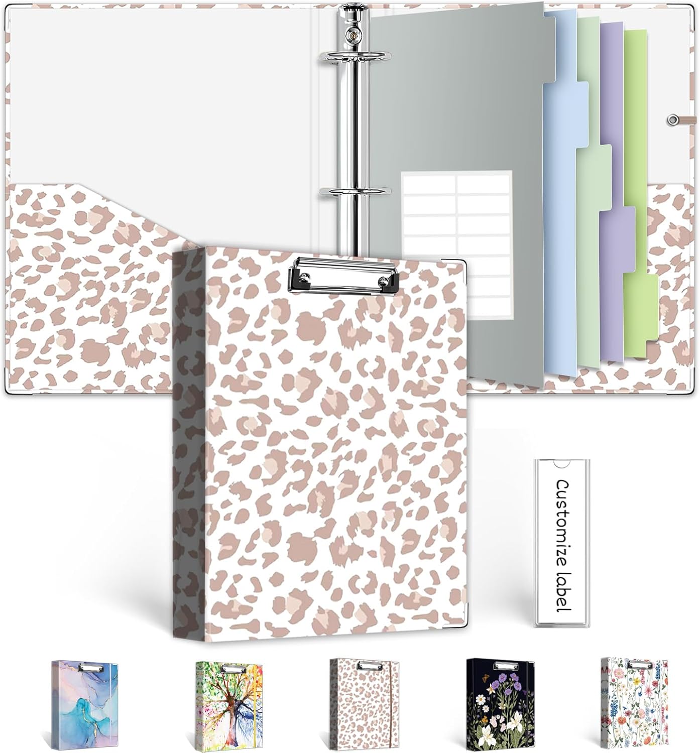 3 Ring Binder 1 Inch, Three Ring Binders Organizer with Clipboard, 5-Tabs Pockets Dividers, Plastic Folder, 18 Divider Stikers, BVSSX Pretty Binder with Pen Loop (Black Weeds, Letter Size)