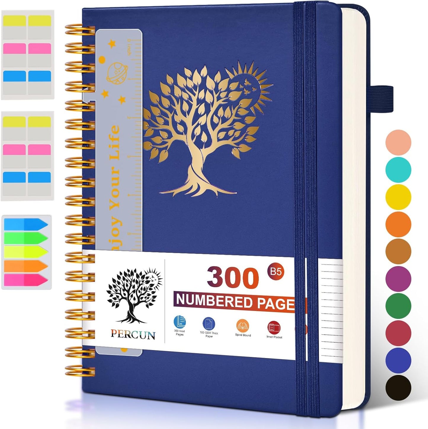 Spiral Notebook Journal for Women Men, 300 Numbered Lined Pages, College Ruled, A5 Hardcover Spiral Bound Notebook for School, Work, Note Taking Writing, Leather Spiral Journal Medium 5.9"x8.5"