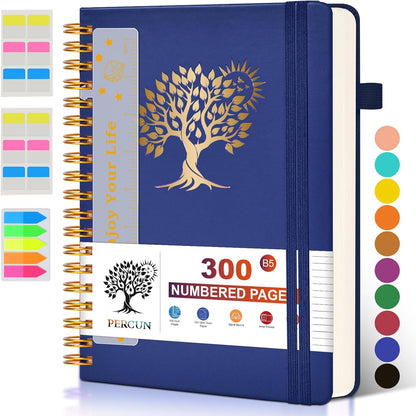 Spiral Notebook Journal for Women Men, 300 Numbered Lined Pages, College Ruled, A5 Hardcover Spiral Bound Notebook for School, Work, Note Taking Writing, Leather Spiral Journal Medium 5.9"x8.5"