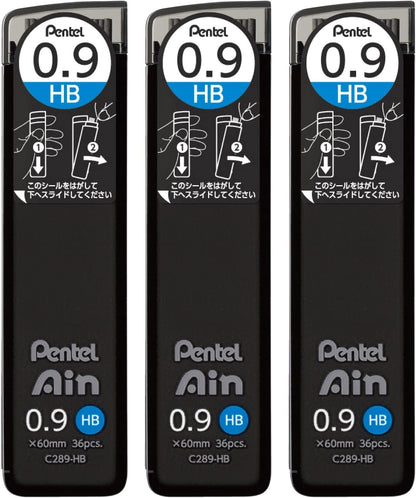 Pentel Ain AMZ-XC284HB3P Mechanical Lead, 0.02 inches (0.4 mm), HB, 3 Pieces