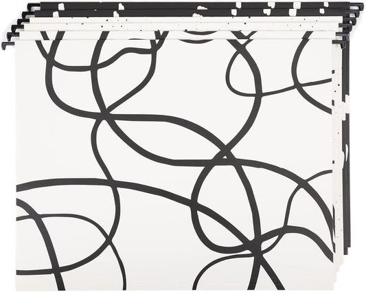 U Brands Classic Outline Hnaging File Folders, Office Supplies, Letter Size, Black, White and Pink with Gold, 6 Count