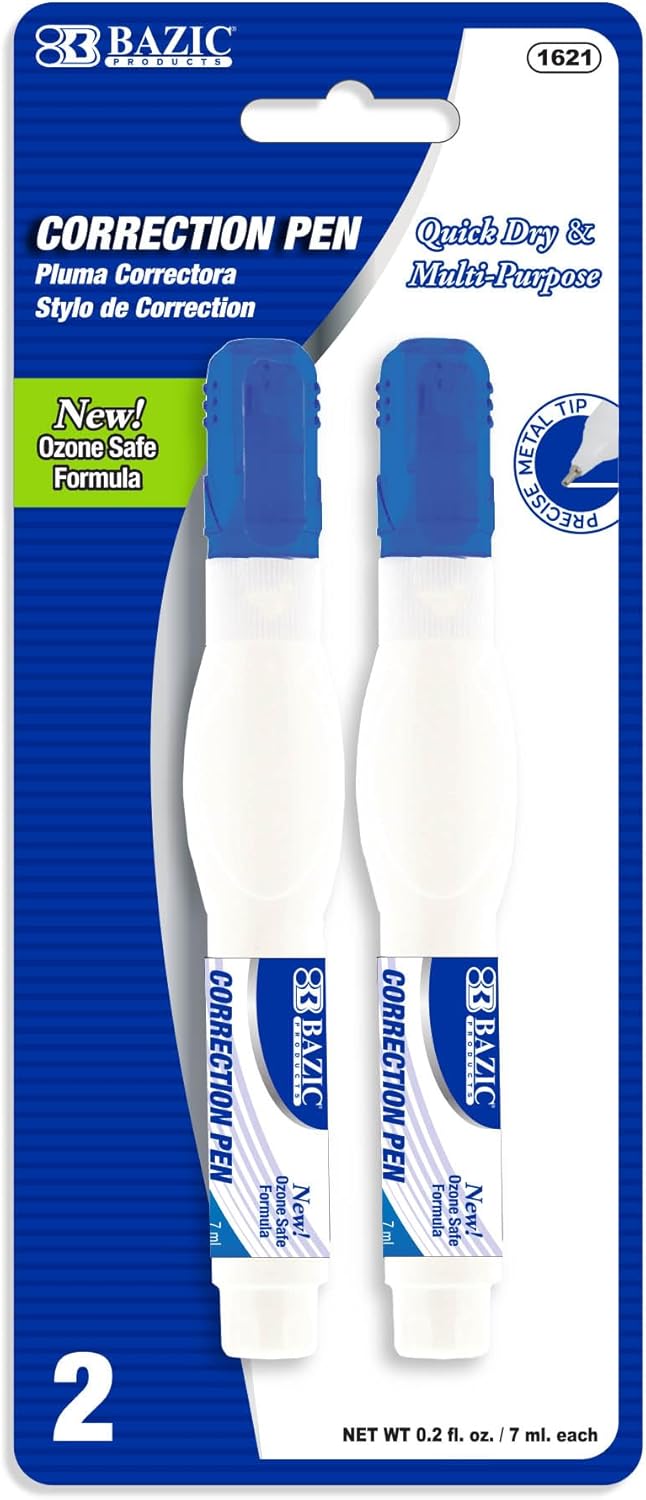 BAZIC Products Correction Pen, Metal Tip, 2 Count