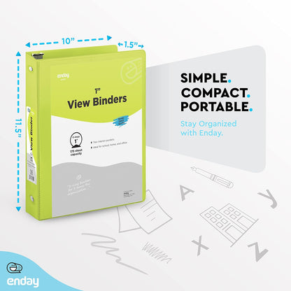 3 Inch Binder 3 Ring Binders Green, Slant D-Ring 3” Clear View Cover with 2 Inside Pockets, Heavy Duty Colored School Supplies Office and Home Binders – By Enday