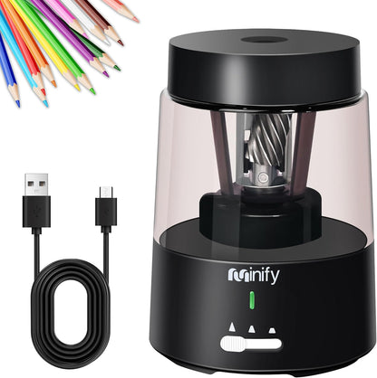 Pencil Sharpener Electric Pencil Sharpener Heavy Duty Blade Rechargeable Battery Powered Pencil Sharpeners for 6-8mm Colored Pencils Auto Stop Fast Sharpen in 3s (Black)