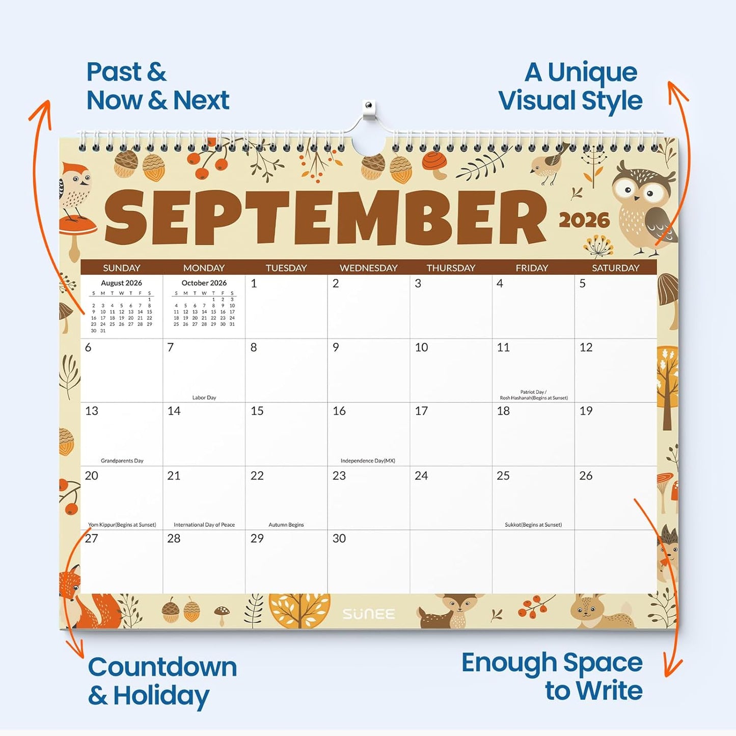 SUNEE Wall Calendar 2026 21 Months Apr. 2026 - Dec. 2027, 14.5"x11.5" Big Grid Hanging Calendar with Note for Organizing & Planning, Monthly Calendar 2026-2027 with Last Month and Next Month, White