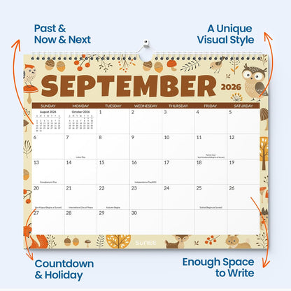 SUNEE Wall Calendar 2026 21 Months Apr. 2026 - Dec. 2027, 14.5"x11.5" Big Grid Hanging Calendar with Note for Organizing & Planning, Monthly Calendar 2026-2027 with Last Month and Next Month, White