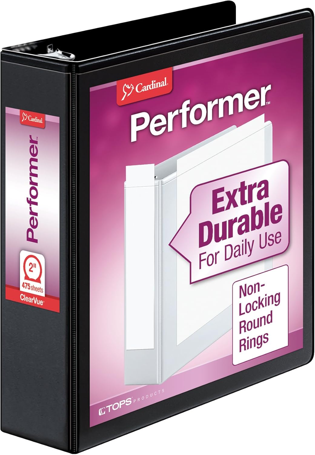 Cardinal Binder Performer with ClearVue Covers, 1.5" Round Rings, 350-Sheet Capacity, White