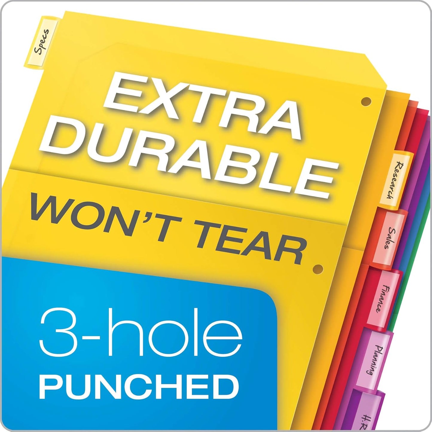 Oxford Plastic 2 Pocket Binder Dividers, 5 Tab 1/5 Cut, Multicolor Large Tab Set, Insertable Dividers with Paper Inserts, Letter Size, 3 Sets (89602)