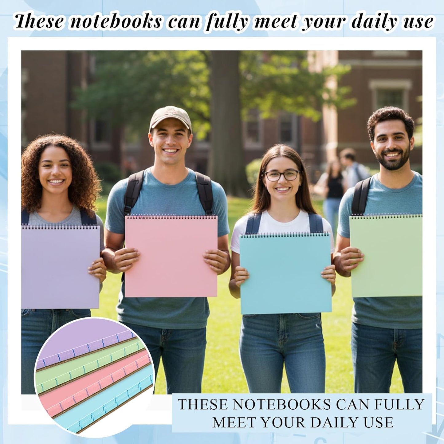 MotiMind 4 Pcs Legal Pads Landscape Notebooks Hole Punched Top Spiral Bound Notebooks 11 x 9.5 Inch College Ruled Drawing Notepad Tear Line for Removal 50 Sheet Office Steno Book(White)