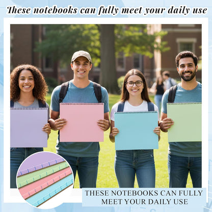 MotiMind 4 Pcs Legal Pads Landscape Notebooks Hole Punched Top Spiral Bound Notebooks 11 x 9.5 Inch College Ruled Drawing Notepad Tear Line for Removal 50 Sheet Office Steno Book(White)