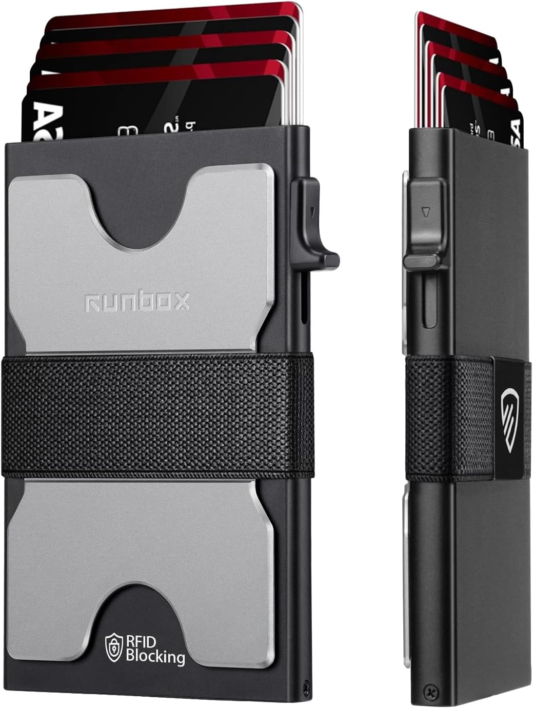 RUNBOX Slim Card Holder Wallet for Men, Minimalist RFID Blocking Wallet with Pop-Up Function, Ultra-Thin Design, Metal Business Card Cases holds 6+6 Cards, Gifts for Men, Men's Accessories