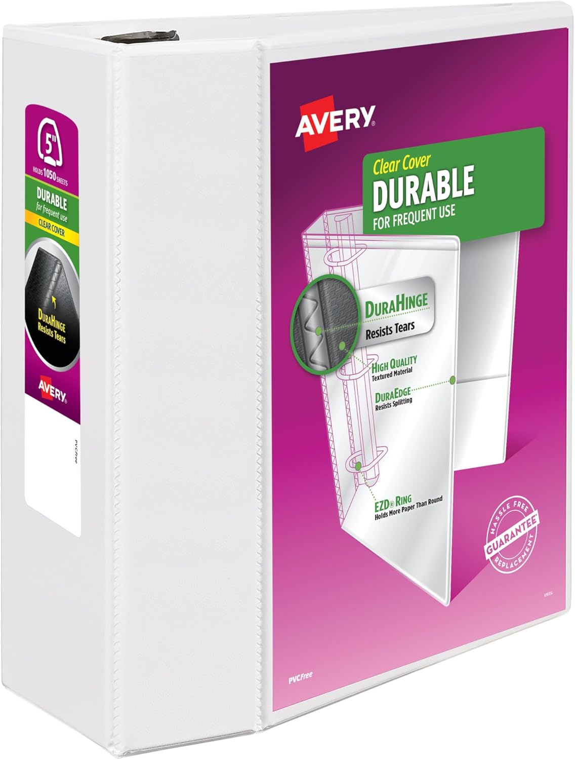 Avery Durable Clear View 3 Ring Binders, 2 Inch EZD Rings, 1 White Binder (09501)