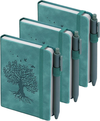 3 Pack Pocket Journaling Notebooks, A6 Small Notebook For Note Taking Journaling Notebooks Journals For Writing Mini Note Pads With Pen Holder 120 Pages 100 GSM Thick Paper(Nude, Brown, Forest Green)
