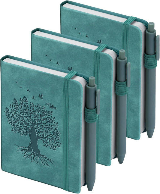 3 Pack Pocket Journaling Notebooks, A6 Small Notebook For Note Taking Journaling Notebooks Journals For Writing Mini Note Pads With Pen Holder 120 Pages 100 GSM Thick Paper(Nude, Brown, Forest Green)
