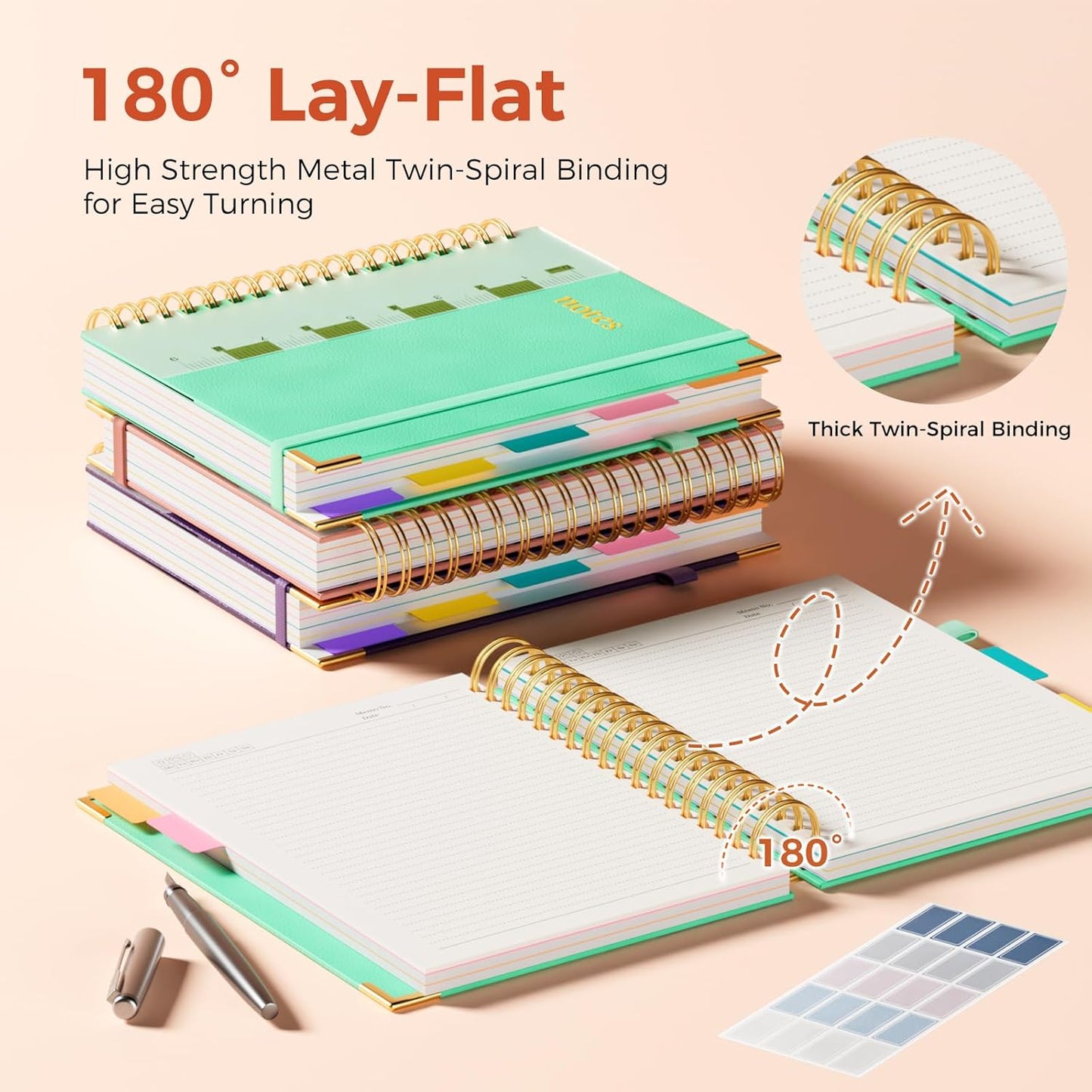 Line Hardcover Spiral Notebook with Removable Dividers Tabs & Ruler, 5 Subject Notebook College Ruled, 300 Page, Large 8"x10" B5 Notebooks for Work School, Lined Journal for Women & Men, Purple