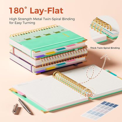 Line Hardcover Spiral Notebook with Removable Dividers Tabs & Ruler, 5 Subject Notebook College Ruled, 300 Page, Large 8"x10" B5 Notebooks for Work School, Lined Journal for Women & Men, Purple