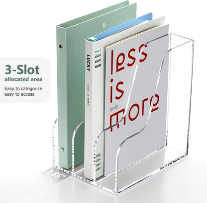 SANRUI 2-Pack Acrylic Magazine File Holder Desk Organizer Magazine Rack, Clear, Vertical File Sorter Holders, 9.45" D x 3.54" W x 10.24" H