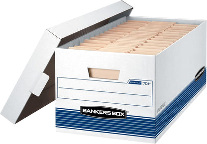 Bankers Box 12-Pack Medium Duty File Storage Boxes with Lids, FastFold Assembly, 24 Inch Letter, STOR/FILE, (00701)