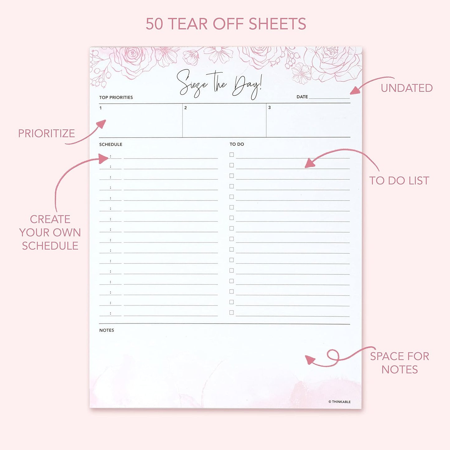 Daily Planner Notepad 2pk, 50 Sheets Tear Off, 8.5" x 11" To Do List Notebook with Hourly Schedule Task Planner