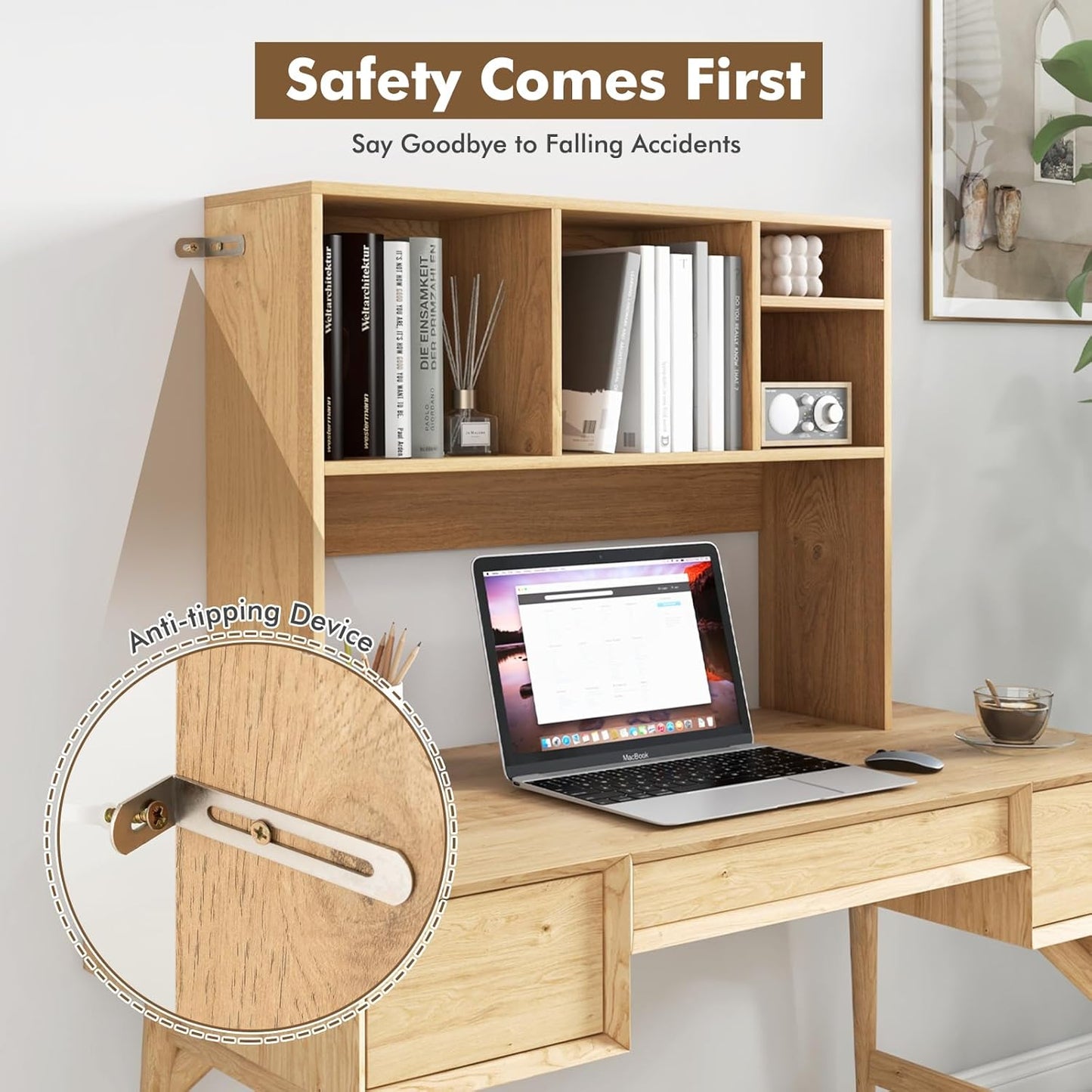Tangkula Desktop Bookshelf, Countertop Storage Hutch with 5 Shelves for Computer Desk, Desk 3-Tier Display Rack, Multipurpose Wood Desktop Hutch Storage Organizer for Dorm Office Home