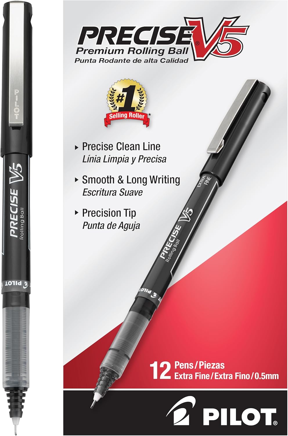 PILOT Precise V5 Stick Liquid Ink Rolling Ball Stick Pens, Extra Fine Point (0.5mm) Assorted Ink Colors, 12-Pack (31888)
